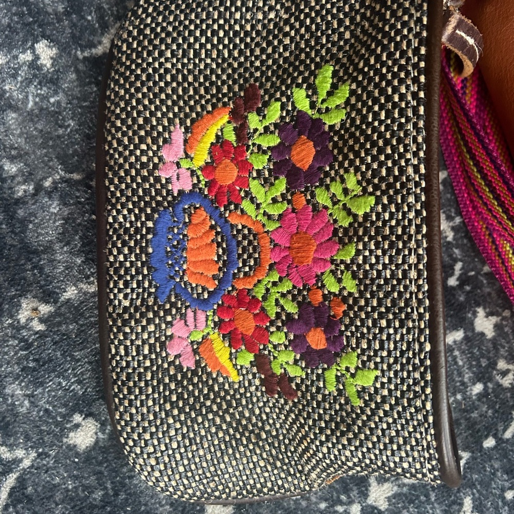 Consuela Brown Leather Tote with Colorful Embroidered Pouch - Picture 6 of 8